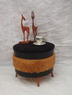 Vintage Boho Funky poef / opbergmeubel, Minder dan 50 cm, Gebruikt, Hout, Rond