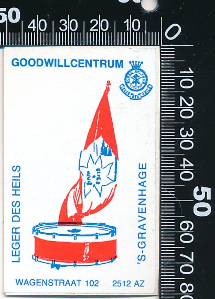 Sticker: Leger des Heils - Goodwillcentrum - s-Gravenhage (1, Verzamelen, Stickers, Zo goed als nieuw, Bedrijf of Vereniging, Ophalen of Verzenden