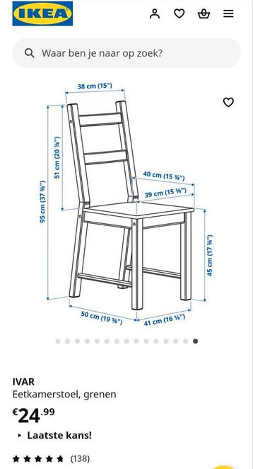 2 Ikea Ivar Grenen Eetkamerstoelen + Kussens - afbeelding 3