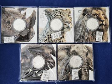 (A377) SOUTH AFRICA BIG FIVE SERIE II  5 X  ONE OUNCE MUNTEN beschikbaar voor biedingen