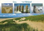 Ansichtkaart	Vlieland	Zee en duinen 	4-luik, Verzenden, 1980 tot heden, Gelopen, Waddeneilanden