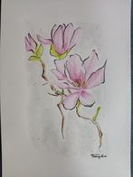 Origineel Aquarel “Magnolia”, Antiek en Kunst, Kunst | Schilderijen | Klassiek, Ophalen of Verzenden
