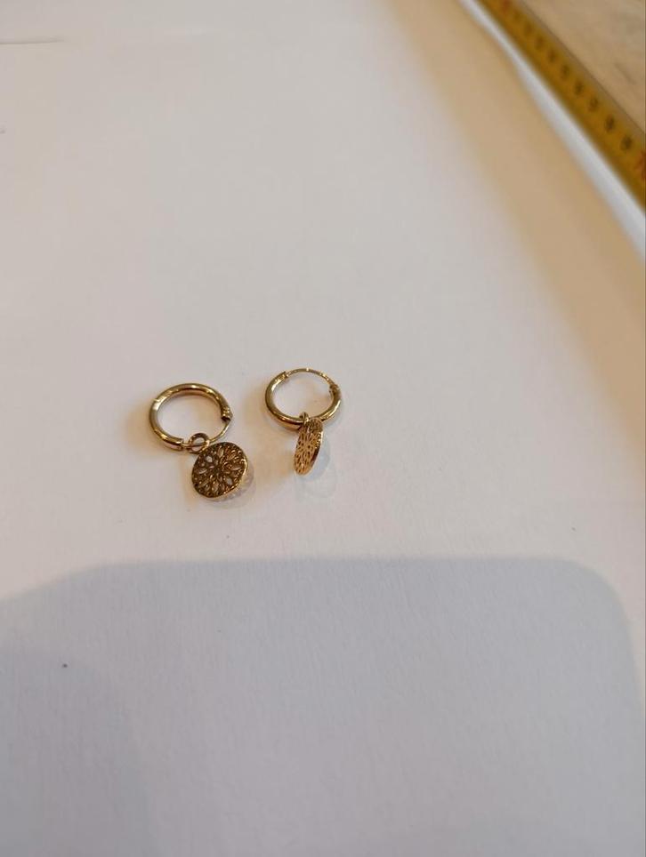 14k Gouden Oorringen met Hanger, Sieraden, Tassen en Uiterlijk, Oorbellen, Zo goed als nieuw, Hangers, Goud, Goud, Ophalen of Verzenden