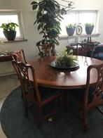 8 persoons eethoek. Ronde tafel van taxus hout., Ophalen, Gebruikt, Design., 6 tot 8 stoelen