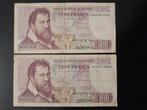 2x 100 francs België 1972 jaar set, Postzegels en Munten, Bankbiljetten | Europa | Niet-Eurobiljetten, Ophalen of Verzenden, België