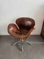 Vintage lederen fauteuil cognac chroom, Ophalen, Gebruikt, Minder dan 75 cm, Leer