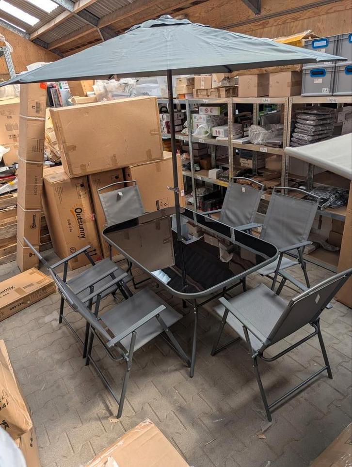Tuinset - tuintafel met 6 tuinstoelen -metaal -grijs-nieuw, Tuin en Terras, Tuinmeubel-accessoires, Nieuw, Ophalen