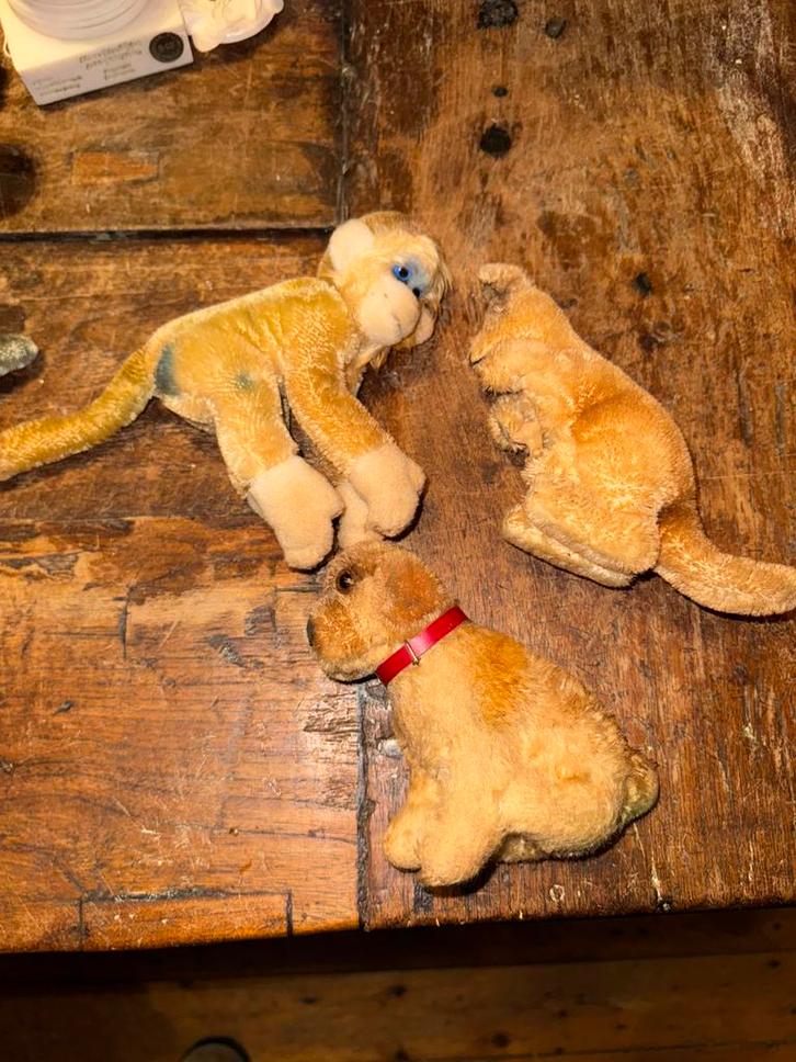 50/60er jaren Steiff aapje , hondje en kangoeroe met baby, Antiek en Kunst, Antiek | Speelgoed, Ophalen of Verzenden