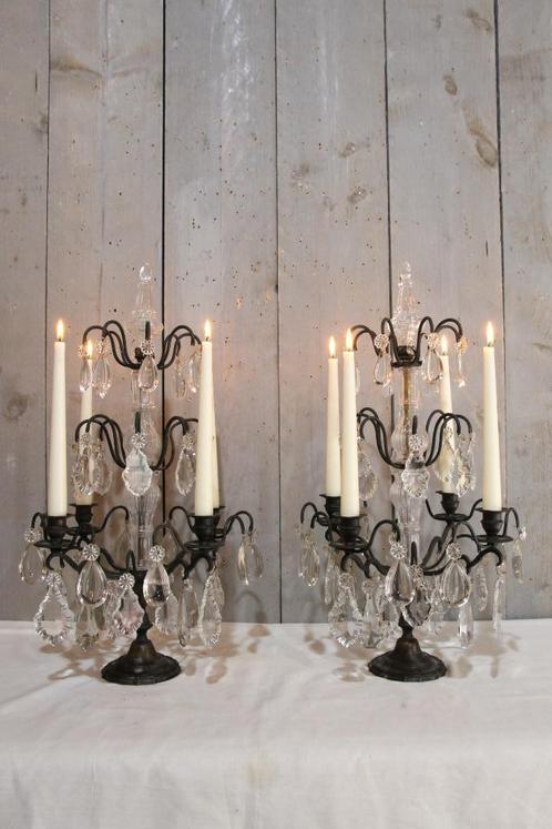 Franse girandoles met kaarsen, Antiek en Kunst, Antiek | Lampen, Ophalen of Verzenden