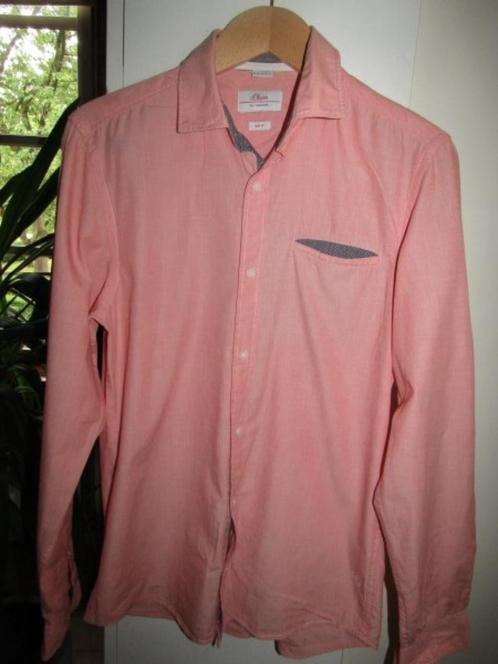 E1888 s.Oliver mt S overhemd rood wit (roze) gemêleerd slim, Kleding | Heren, Overhemden, Zo goed als nieuw, Halswijdte 38 (S) of kleiner