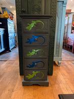 Uniek ladekastje salamander, 5-laads kastje blauw groen VdlM, Ophalen, Minder dan 50 cm, 5 laden of meer, 100 tot 150 cm