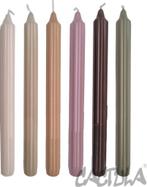 Luxe gekleurde ribbel dinerkaarsen 6 stuks in 6 kleuren, Ophalen of Verzenden, Nieuw, Overige materialen, Minder dan 25 cm