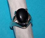 Zilveren ring met zwarte Agaat, model A, maat 16, Overige materialen, Verzenden, Zwart, Nieuw