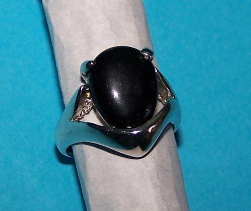 Zilveren ring met zwarte Agaat, model A, maat 16, Sieraden, Tassen en Uiterlijk, Ringen, Nieuw, Dame, Kleiner dan 17, Zwart, Overige materialen