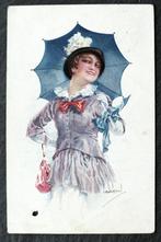 Vrolijke dame met parasol, Usabal, met gaatje!, Gelopen, Overige thema's, Voor 1920, Verzenden