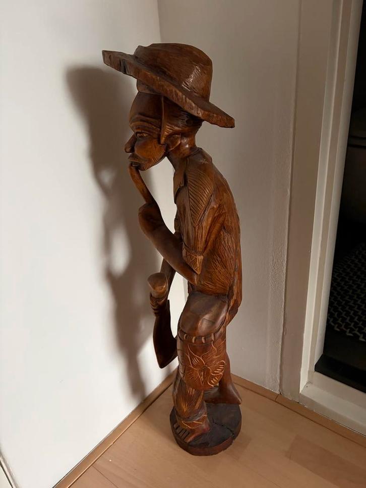 Houten Beeld Visser - Vintage, Antiek en Kunst, Kunst | Beelden en Houtsnijwerken, Ophalen