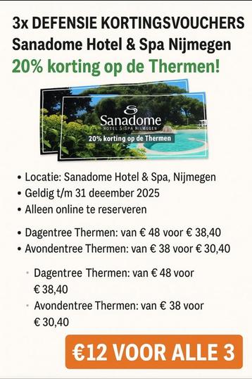3 Sanadome kortingsvouchers – 20% korting op de Thermen! beschikbaar voor biedingen
