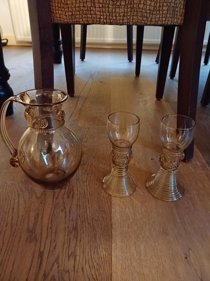 Antiek Glazen Set - Kan en Glazen, Antiek en Kunst, Antiek | Glas en Kristal, Ophalen of Verzenden