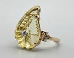 Gouden Vintage design ring lemon kwarts en diamant. 2025/396, 18 tot 19, ., Ophalen of Verzenden, Zo goed als nieuw