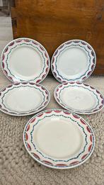 5 Franse brocante antieke ontbijtbordjes faiencerie de Gien, Antiek en Kunst, Antiek | Servies los, Ophalen of Verzenden