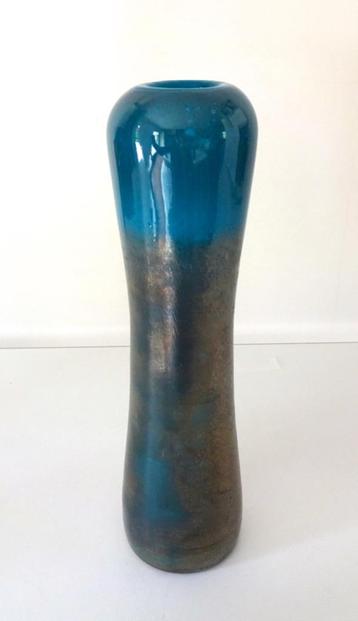 Glazen vaas turquoise metaalkleur goudglans 5101-g beschikbaar voor biedingen