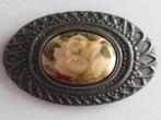 Etain Zinn pewter antieke tinnen rozen camee broche, Ophalen of Verzenden, Overige materialen, Broche