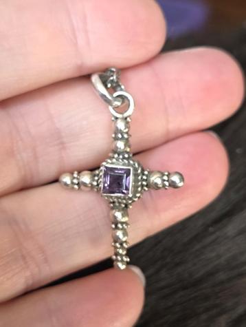 Zilv. (925) KRUIS hanger AMETHIST+ zilveren (925) ketting beschikbaar voor biedingen