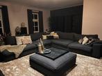 Antracietkleurige hoekbank 350x350 cm met poef en dienblad, Huis en Inrichting, Ophalen, Gebruikt, Stof