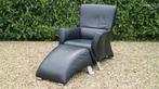 Rolf Benz 322 zwart leren fauteuil met hocker., Ophalen of Verzenden, Design fauteuil, 50 tot 75 cm, Leer
