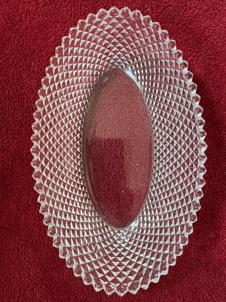 Vintage kristal of glas schaal, zes onderzetters/notenbakjes, Verzamelen, Glas en Borrelglaasjes, Gebruikt, Overige typen, Ophalen of Verzenden