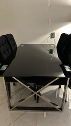 Eettafel glas met chrome X poten, Ophalen, 150 tot 200 cm, Vier personen, Rechthoekig