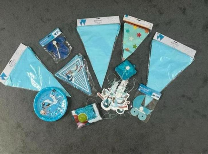 Pakket geboorteslingers e.a. voor jongen, Hobby en Vrije tijd, Feestartikelen, Nieuw, Versiering, Geboorte of Huwelijk, Ophalen of Verzenden