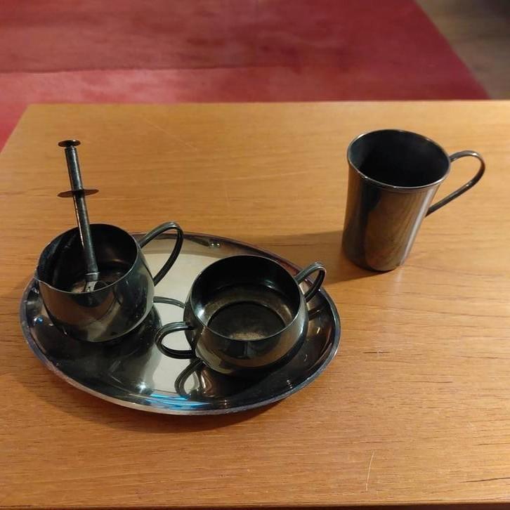 Verzilverd roomstel, suikertang, servetknijpers, klemmetje, Antiek en Kunst, Antiek | Goud en Zilver, Ophalen of Verzenden