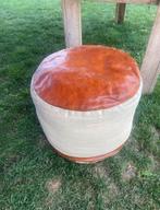 Poef van canvas buffelleer stoel kruk loods 5 voetenbank, Ophalen, Minder dan 50 cm, Leer, 75 tot 100 cm