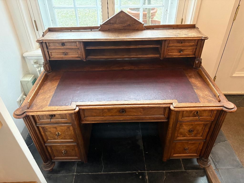 Massief houten schrijftafel met opzetstuk, Antiek en Kunst, Ophalen
