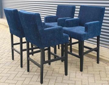  4 Grote xl Houten Barkrukken blauwe ribstof zwart hout beschikbaar voor biedingen