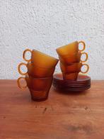 Duralex kop en schotels. Amber. Vintage, Huis en Inrichting, Keuken | Servies, Gebruikt, Ophalen of Verzenden, Glas, Overige stijlen