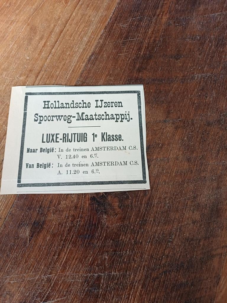 Advertentie Hollandse IJzeren Spoorweg Maatschappij 1900, Ophalen of Verzenden, Gebruikt, Tram