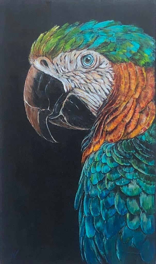 Schilderij Ara, Papegaai op hout, Antiek en Kunst, Kunst | Schilderijen | Modern, Verzenden