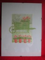 Geraniums met kruiwagen, Potlood tekening Glynis Huggett, Minder dan 50 cm, Ophalen of Verzenden, Zo goed als nieuw, Minder dan 50 cm