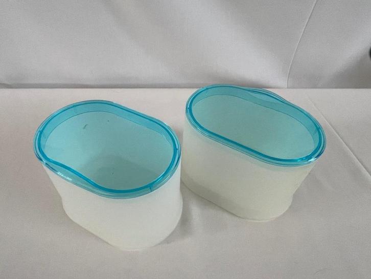 Ovale bakjes met blauwe deksel – Set van 2, Huis en Inrichting, Keuken | Keukenbenodigdheden, Zo goed als nieuw, Ophalen of Verzenden