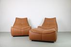 Montis Florence Fauteuil met poef, Cognac leer, Ophalen, Minder dan 75 cm, Leer, Zo goed als nieuw