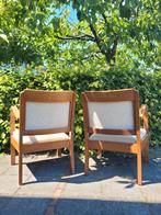 Set van 2 vintage fauteuils met gebogen houten armleggers, Ophalen, Gebruikt, Nvt, Hout