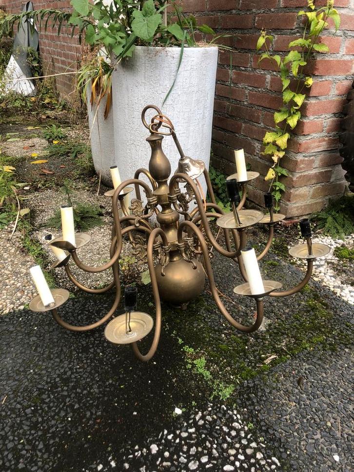 Antieke Kroonluchters - 2 stuks, 8 armen, Huis en Inrichting, Lampen | Hanglampen, Gebruikt, 50 tot 75 cm, Metaal, Ophalen