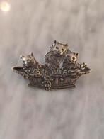 Sterling zilveren broche, lieve afbeelding katten, gemerkt, Minder dan 4 cm, Ophalen of Verzenden, Zo goed als nieuw, Zilver