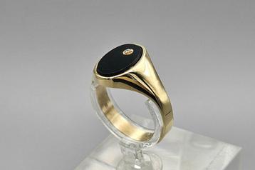 Vintage gouden zegelring edelsteen onyx en diamant. 2025/307 beschikbaar voor biedingen