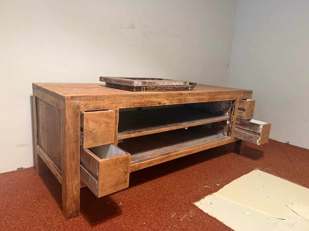 Teak TV Meubel - Opknapper, Gebruikt, 100 tot 150 cm, Teakhout, Ophalen of Verzenden