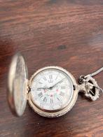 Antiek Zilverkleurig Zakhorloge met Ketting, Ophalen of Verzenden, Zilver, Zakhorloge