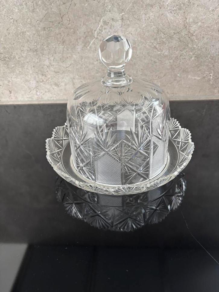 Antieke kaasstolp + koekjespot kristal - > 100 jaar oud, Antiek en Kunst, Antiek | Glas en Kristal, Ophalen of Verzenden