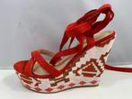 Mulanka, maat 39, rode wikkel sandalen met borduursel, Mulanka, Verzenden, Wit, Nieuw